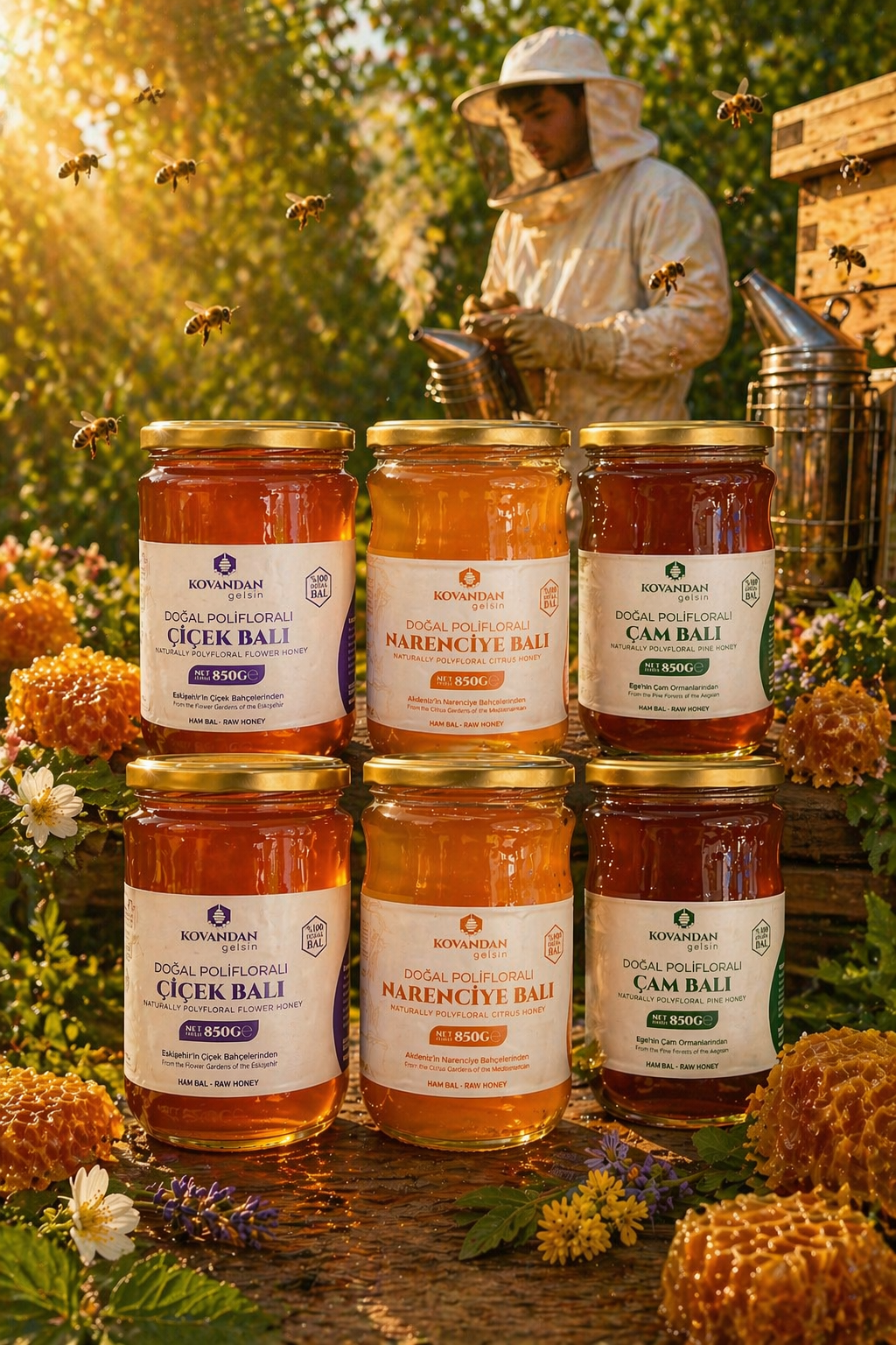 Doğal Polifloralı Bal Seti 6’lı Avantaj Paketi 850G Çiçek Narenciye ve Çam Balı